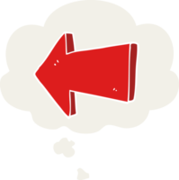 cartoon pointing arrow with thought bubble in retro style png