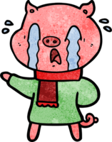 dessin animé de cochon qui pleure portant des vêtements humains png