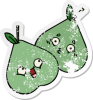 distressed sticker of a cute cartoon green pear png