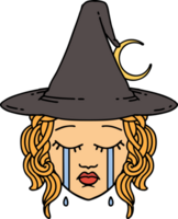 Retro Tattoo Style crying human witch character png
