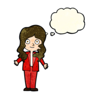 cartoon friendly business woman with thought bubble png