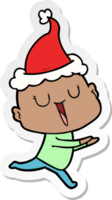 happy hand drawn sticker cartoon of a bald man wearing santa hat png