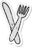 distressed sticker of a quirky hand drawn cartoon cutlery png