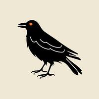 Black crow character, Halloween element in modern flat, line style. Hand drawn illustration vector