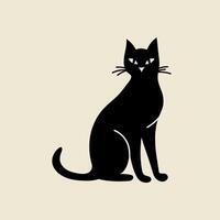 Black cat character, Halloween element in modern flat, line style. Hand drawn illustration vector