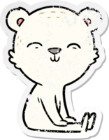 distressed sticker of a happy cartoon polar bear sitting png