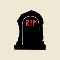 Black gravestone or headstone with RIP, Halloween element in modern flat, line style. Hand drawn illustration vector