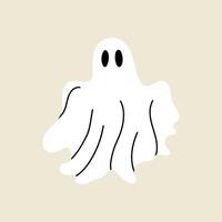 White ghost character, Halloween element in modern flat, line style. Hand drawn illustration vector