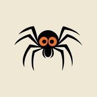 Black spider character, Halloween element in modern flat, line style. Hand drawn illustration vector