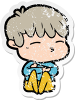 distressed sticker of a cartoon curious boy png