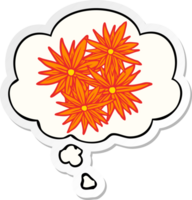 cartoon bright flowers with thought bubble as a printed sticker png