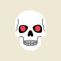 White human skull with red eyes character, Halloween element in modern flat, line style. Hand drawn illustration vector