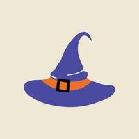 Purple witch hat, Halloween element in modern flat, line style. Hand drawn illustration vector