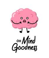 Human brain is surprised for patches, badges, stickers, posters. Cute funny cartoon character icon in asian Japanese kawaii style. Oh Mind Goodness, motivational and creative quote. vector