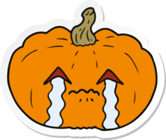 klistermärke av en tecknad gråtande halloween pumpa png