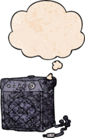 cartoon guitar amp with thought bubble in grunge texture style png
