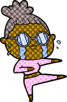 cartoon crying woman wearing spectacles png
