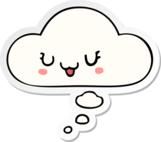 cute happy cartoon face with thought bubble as a printed sticker png