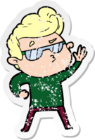 distressed sticker of a cartoon cool guy png