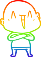 rainbow gradient line drawing of a happy cartoon bald man png