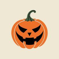 Orange scary pumpkin with smile, Halloween element in modern flat, line style. Hand drawn illustration vector