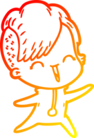 warm gradient line drawing of a happy cartoon hipster girl png