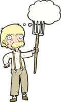 cartoon farmer with pitchfork with thought bubble png