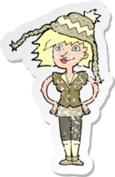 pegatina retro angustiada de una mujer de dibujos animados con sombrero de invierno png