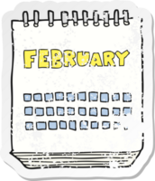 retro distressed sticker of a cartoon calendar showing month of february png