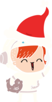 mano dibujado plano color ilustración de un contento chica del espacio participación Luna rock vistiendo Papa Noel sombrero png