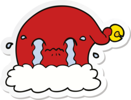 sticker of a cartoon christmas santa hat crying png