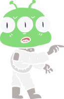 estilo de cor plana desenho animado alienígena de três olhos png