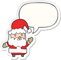 desenho animado santa claus acenando com discurso bolha adesivo png