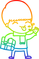 rainbow gradient line drawing of a cartoon boy sticking out tongue png