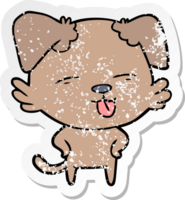 distressed sticker of a cartoon dog sticking out tongue png