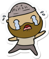 sticker of a cartoon bearded man crying png