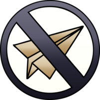 gradient shaded cartoon of a no paper aeroplane sign png
