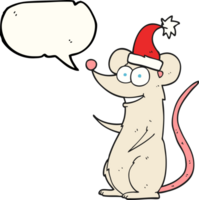 hand drawn speech bubble cartoon mouse wearing christmas hat png