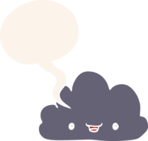 cartoon tiny happy cloud with speech bubble in retro style png