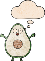 cartoon avocado with thought bubble in grunge texture style png