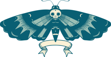 tatouage traditionnel avec bannière d'un papillon à tête de mort png