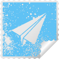 distressed square peeling sticker symbol of a paper plane png