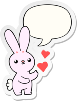 mignonne dessin animé lapin avec l'amour cœurs avec discours bulle autocollant png