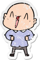 distressed sticker of a happy cartoon bald man png