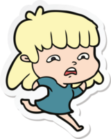 sticker of a cartoon worried woman png