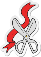sticker of a cartoon scissors cutting ribbon png