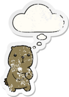 cartoon worried bear with thought bubble as a distressed worn sticker png