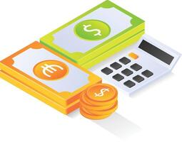 Counting money with a calculator vector