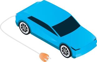 Electric vehicle with charger of isometric style vector