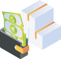 Delivery box and money wallet vector